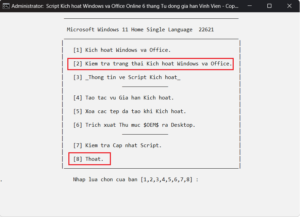 bấm phím 2 → Sau đó bấm phím 8 để thoát