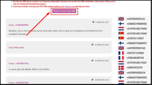 Nhấn Refresh to view latest SMS để trang web tải lại code mới nhất