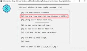 Bấm phím số 2 để kiểm tra trạng thái kích hoạt Windows/Office